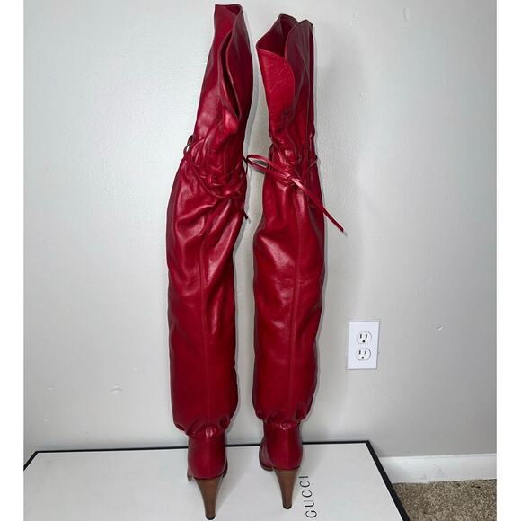 Gucci Lisa Over-the-Knee Thigh High Leather Boots Romantic Cerise Red Size 38 - Picture 5 of 14